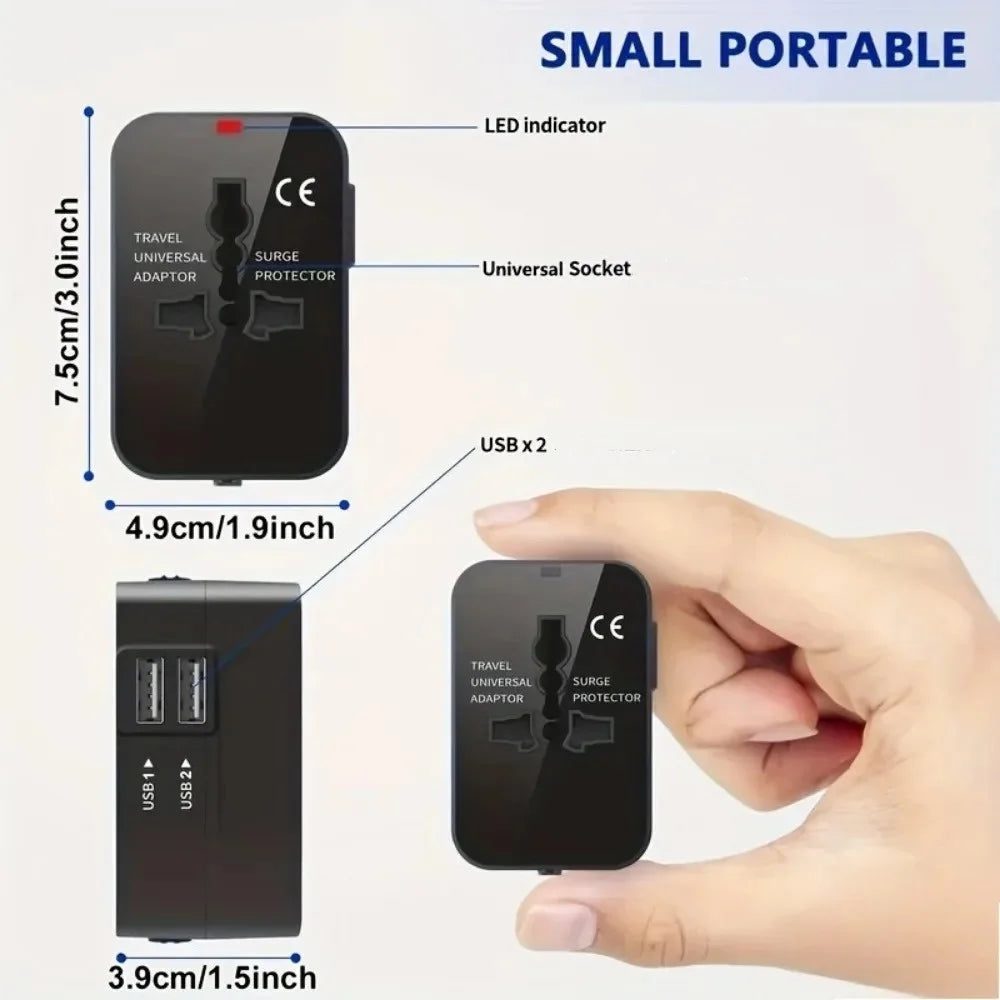 Universal Travel Adapter with Dual USB Ports – Global AC Power Adapter EU, US, UK & AU Plug Converter