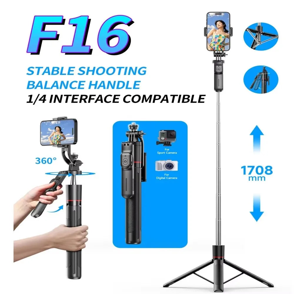 Selfie Stick Tripod with 1708Mm Long Monopod Fill Light, Bluetooth Remote, 360° Rotation, 1/4 Interface, for Mobile Phone
