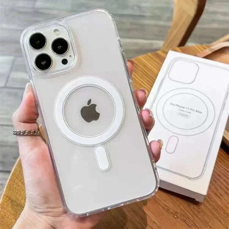 MagSafe Magnetic iPhone Case packaging showing clear wireless charging cover design and magnetic ring outline.