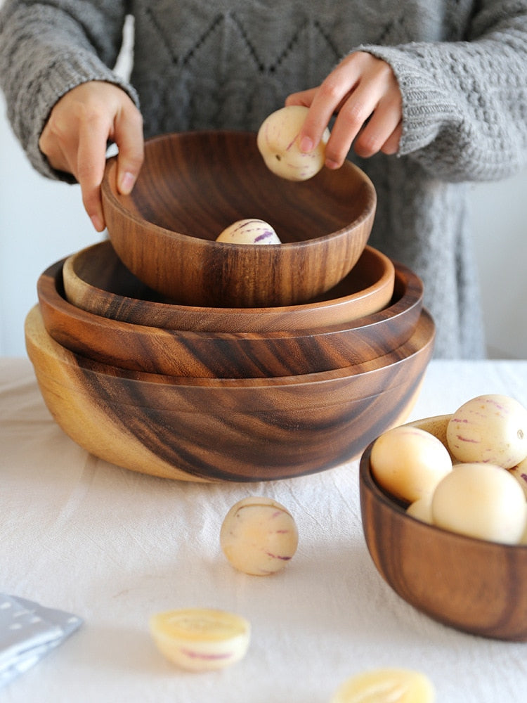 Natural Wooden Fruit Salad Bowl – Elegant Serving Bowl