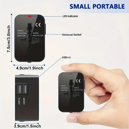 Universal Travel Adapter with Dual USB Ports – Global AC Power Adapter EU, US, UK &amp; AU Plug Converter