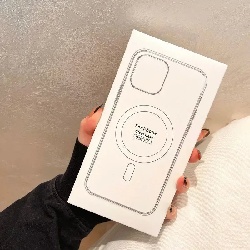 MagSafe Magnetic iPhone Case packaging showing clear wireless charging cover design and magnetic ring outline.