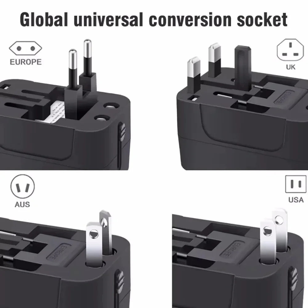 Universal Travel Adapter with Dual USB Ports – Global AC Power Adapter EU, US, UK &amp; AU Plug Converter