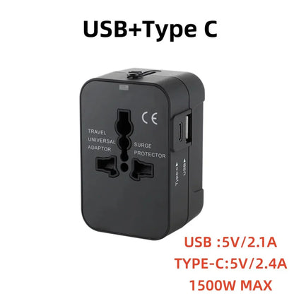 Universal Travel Adapter with Dual USB Ports – Global AC Power Adapter EU, US, UK &amp; AU Plug Converter