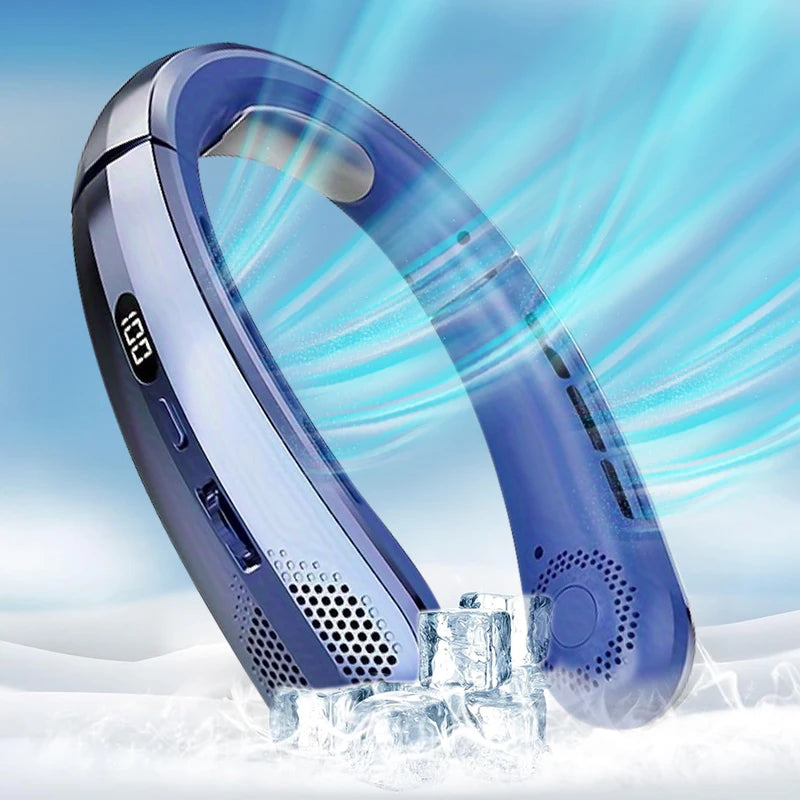 8000Mah Electric Hanging Neck Fan Portable Bladeless Mini Rechargeable Mute LED Digital Display Air Cooler for Outdoor