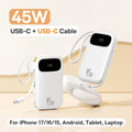 45W 20000Mah Power Bank 10000Mah Built-In Retractable USB-C & Lightning Cable for Iphone 17 16 15 Samsung S25 Xiaomi Poco
