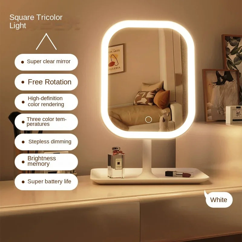 Unique designer LED makeup vanity mirror with three color lighting and touch control for bedroom dressing table