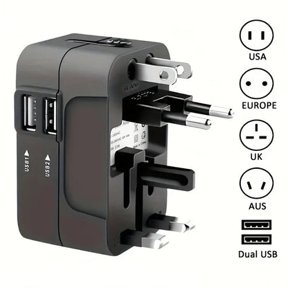 Universal Travel Adapter with Dual USB Ports – Global AC Power Adapter EU, US, UK &amp; AU Plug Converter