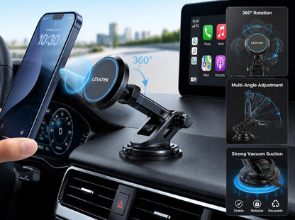 Car Phone Magnetic Stand Mechanical Vacuum Suction Cup Rotate 360° Magnetic Adsorption Bracket Navigation Universal Holder