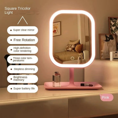 Unique designer LED makeup vanity mirror with three color lighting and touch control for bedroom dressing table
