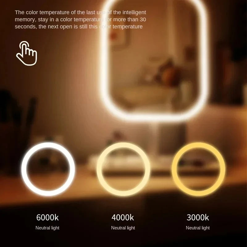 Unique designer LED makeup vanity mirror with three color lighting and touch control for bedroom dressing table