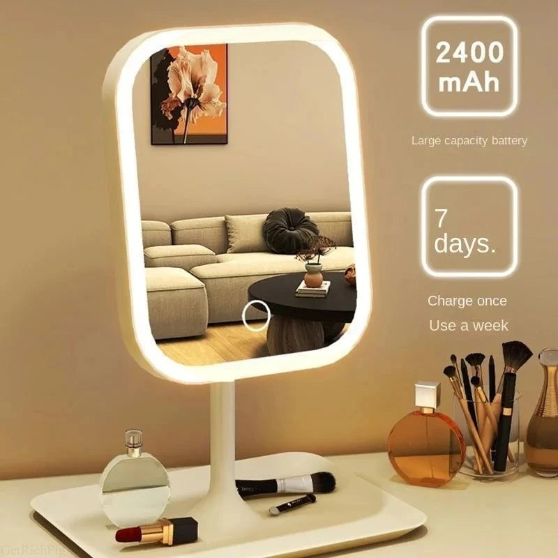 Unique designer LED makeup vanity mirror with three color lighting and touch control for bedroom dressing table
