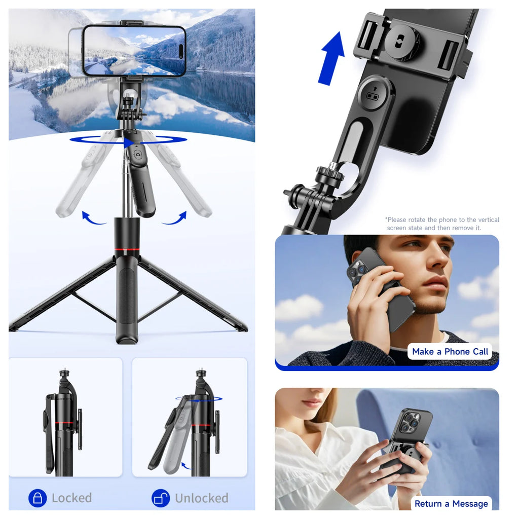 Selfie Stick Tripod with 1708Mm Long Monopod Fill Light, Bluetooth Remote, 360° Rotation, 1/4 Interface, for Mobile Phone